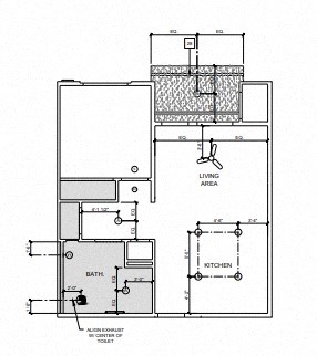Floor plan for 1 bed, 1 bath, 558 sqft